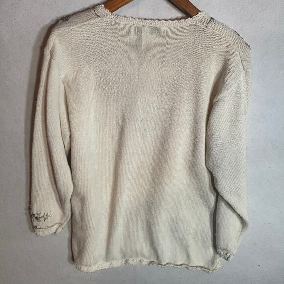 Vtg Carolyn Taylor Sweater Large White Pearl Accents Cottagecore Grannycore - Picture 3 of 6